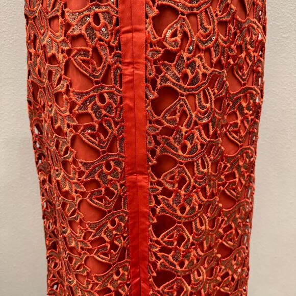KAREN MILLEN Orange Lace Sequin Midi Dress US 6 Cocktail - Picture 12 of 12